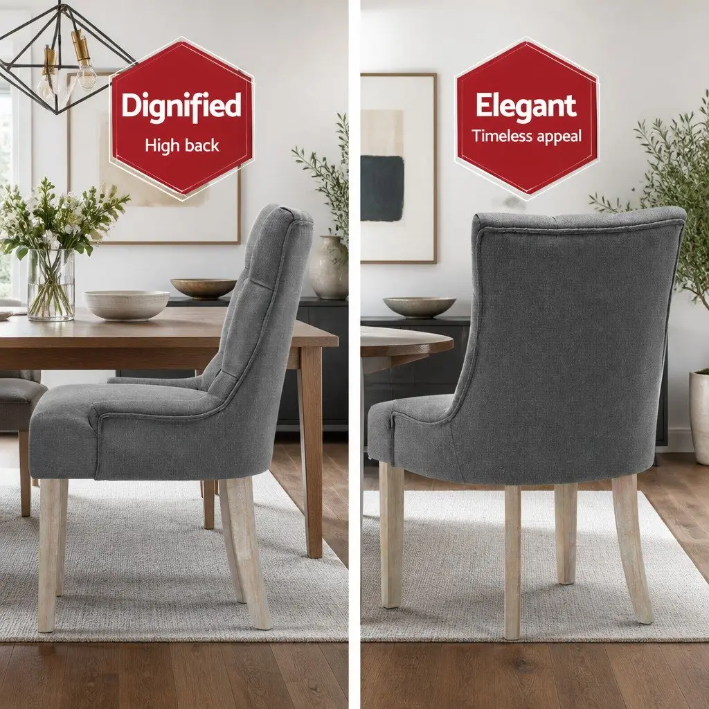 Dining Chairs Set of 2 French Provincial Linen Upholstered with Tufted Button