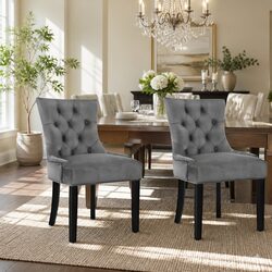Stylish and Elegant Dining Chairs Set of 2 in Grey Velvet