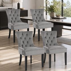 French Provincial Dining Chairs Set of 4 in Grey Velvet