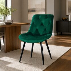 Dining Chairs Set of 2 with Diamond Tufted Green Upholstery