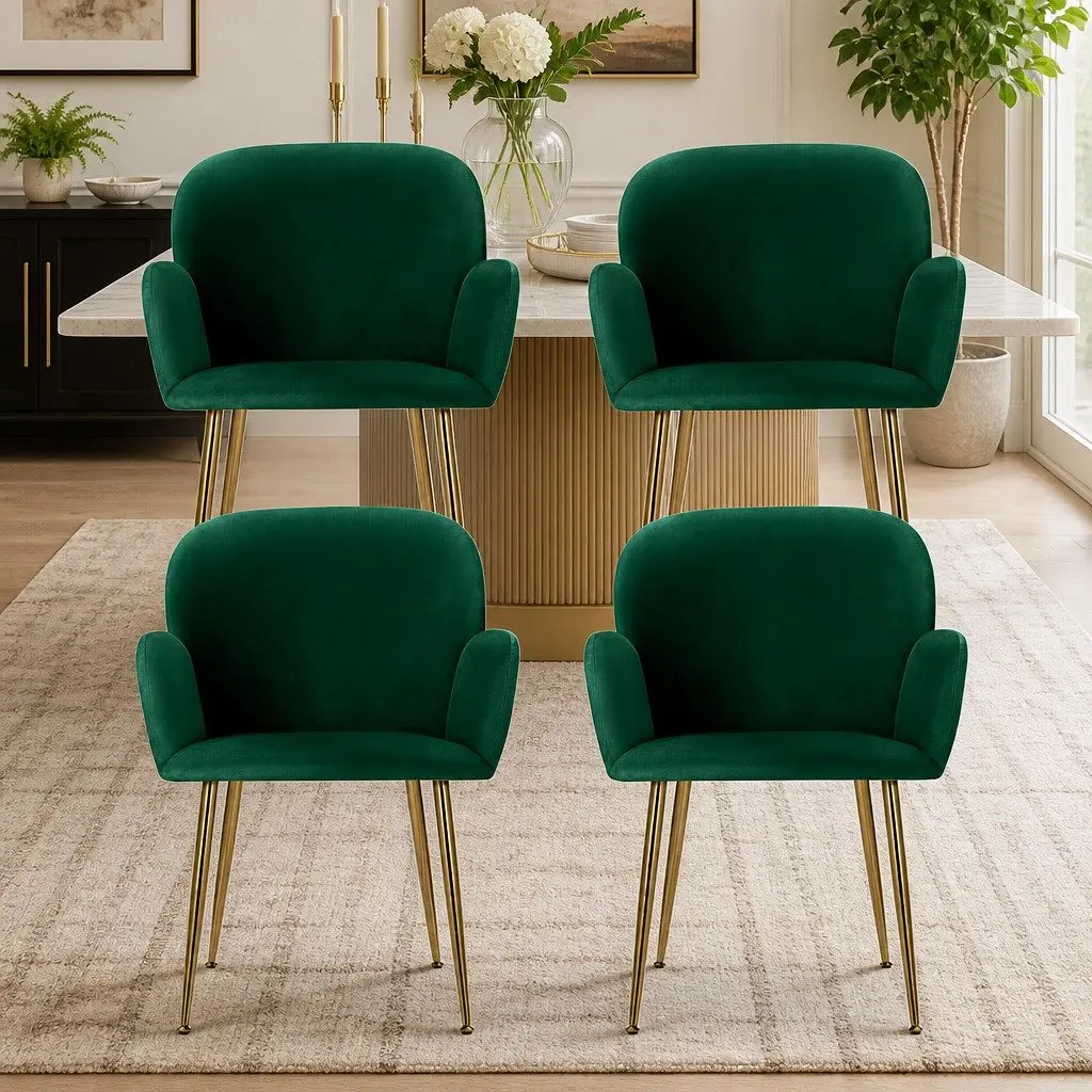 Dining Chairs Set of 4 Velvet Armchair Green Kitchen Lounge Seating Furniture