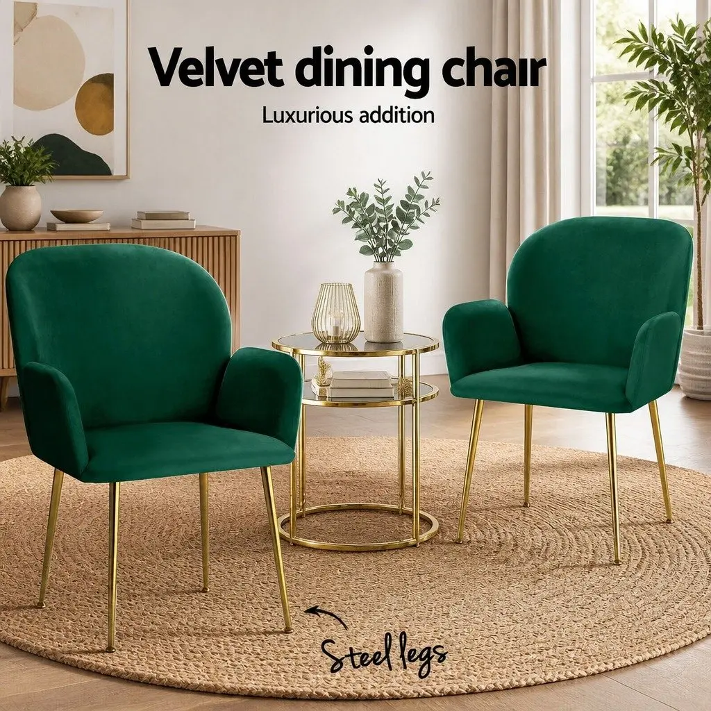Dining Chairs Set of 4 Velvet Armchair Green Kitchen Lounge Seating Furniture