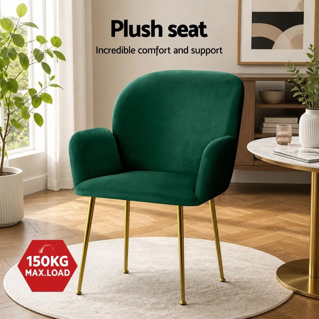 Dining Chairs Set of 4 Velvet Armchair Green Kitchen Lounge Seating Furniture