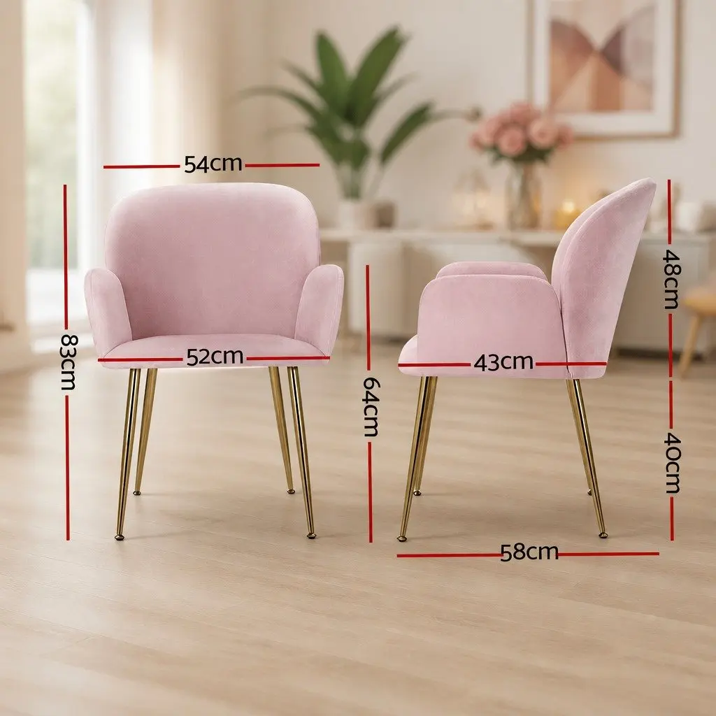 Dining Chairs Velvet Cushioned Back Support Set of 4 Pink