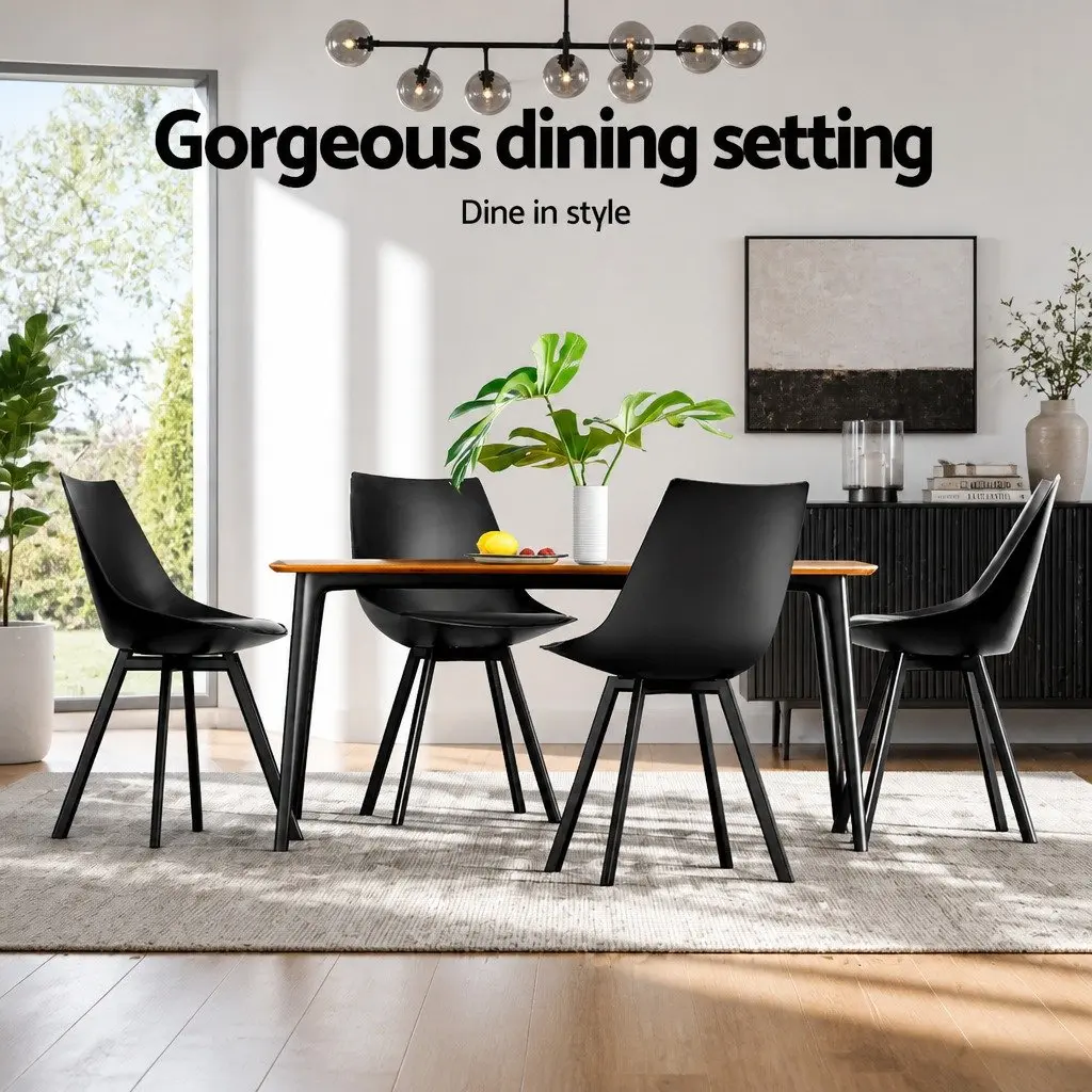 Dining Chairs Cushioned Seat Back Support 2 Piece Black Steel Legs Modern
