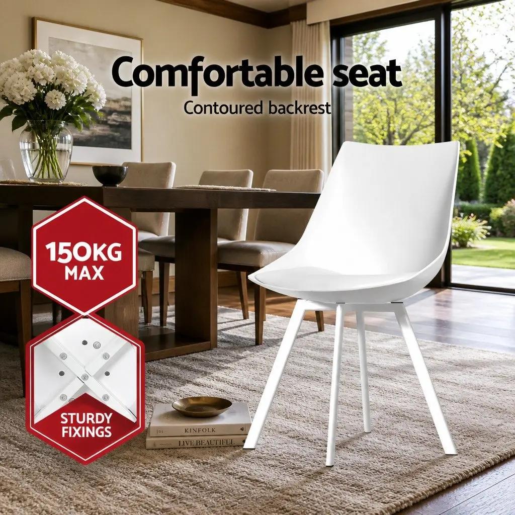 Dining Chairs Cushioned Back Support 2 Piece White Plastic Steel Legs Modern
