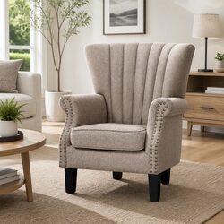 Faux Linen Wingback Armchair with Waterfall Backrest
