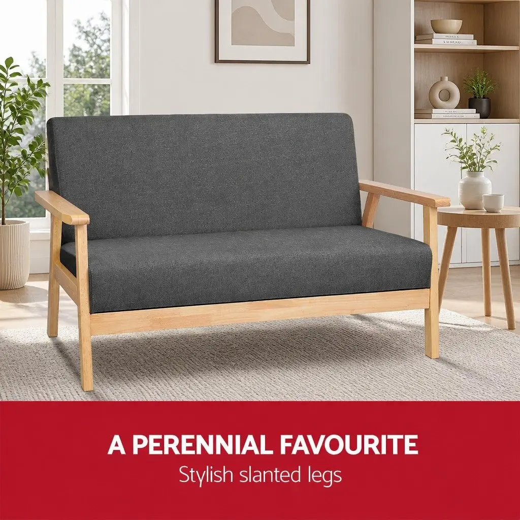 2-Seater Sofa Armchair Grey Scandinavian-Inspired Living Room Furniture Faux