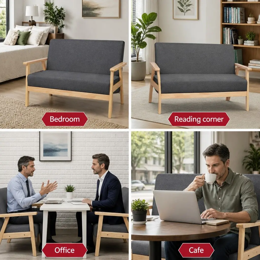 2-Seater Sofa Armchair Grey Scandinavian-Inspired Living Room Furniture Faux