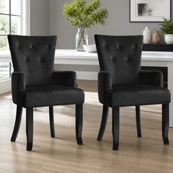 Set of 2 Black Velvet Dining Armchairs with Tufted Back