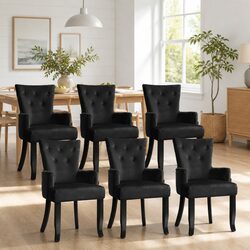 French Provincial Dining Chair Set of 6 with Velvet Upholstery