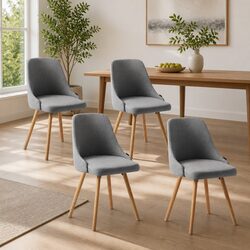 Four Dining Chairs in Grey Fabric with Beech Wood Frame