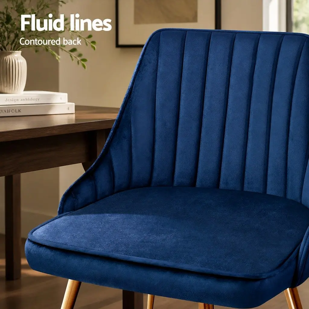 Dining Chairs Set of 4 Velvet Channel Tufted Blue Scallop Shell Back