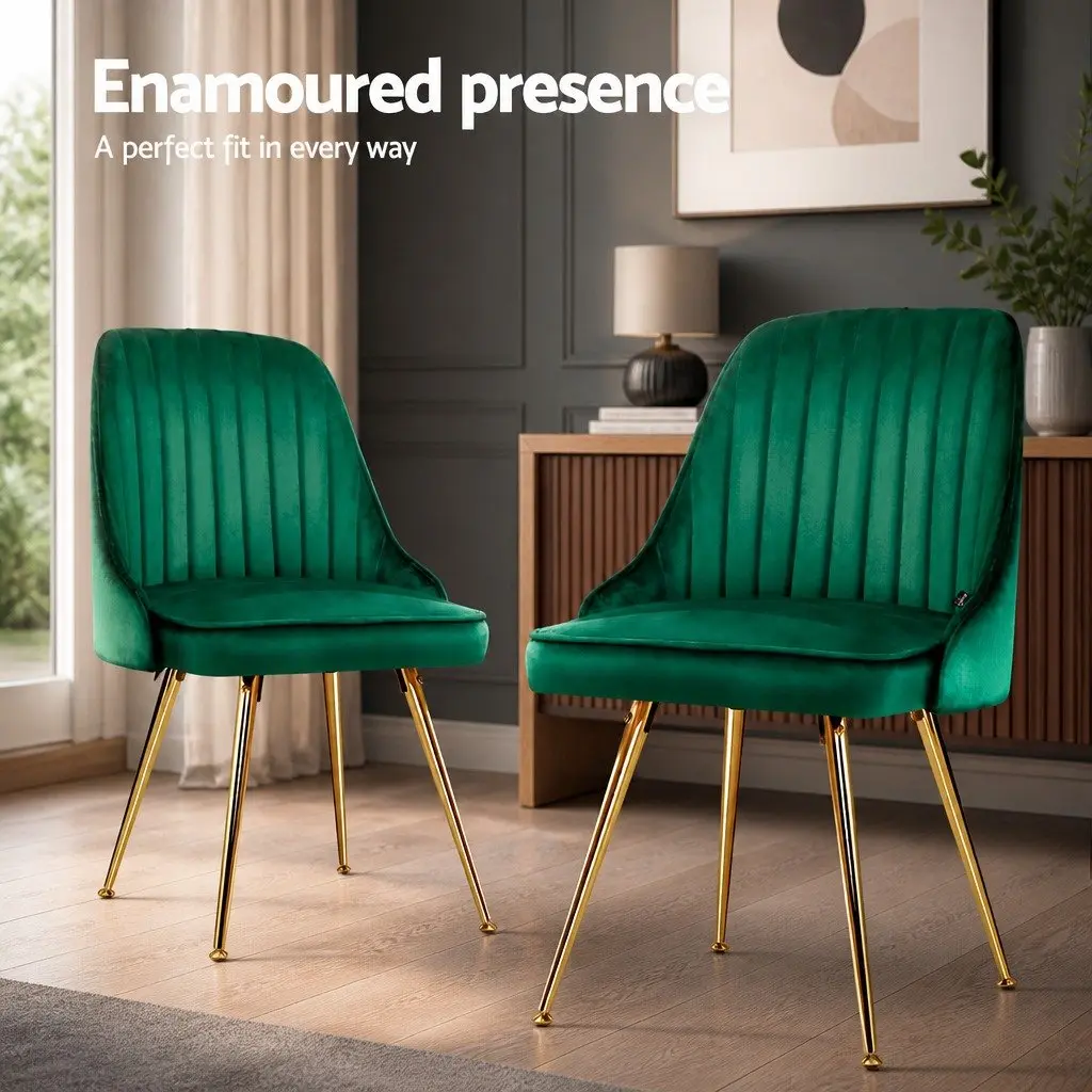 Dining Chairs Velvet Channel Tufted Comfort Green Scallop Shell Back 4 Piece Metal Legs