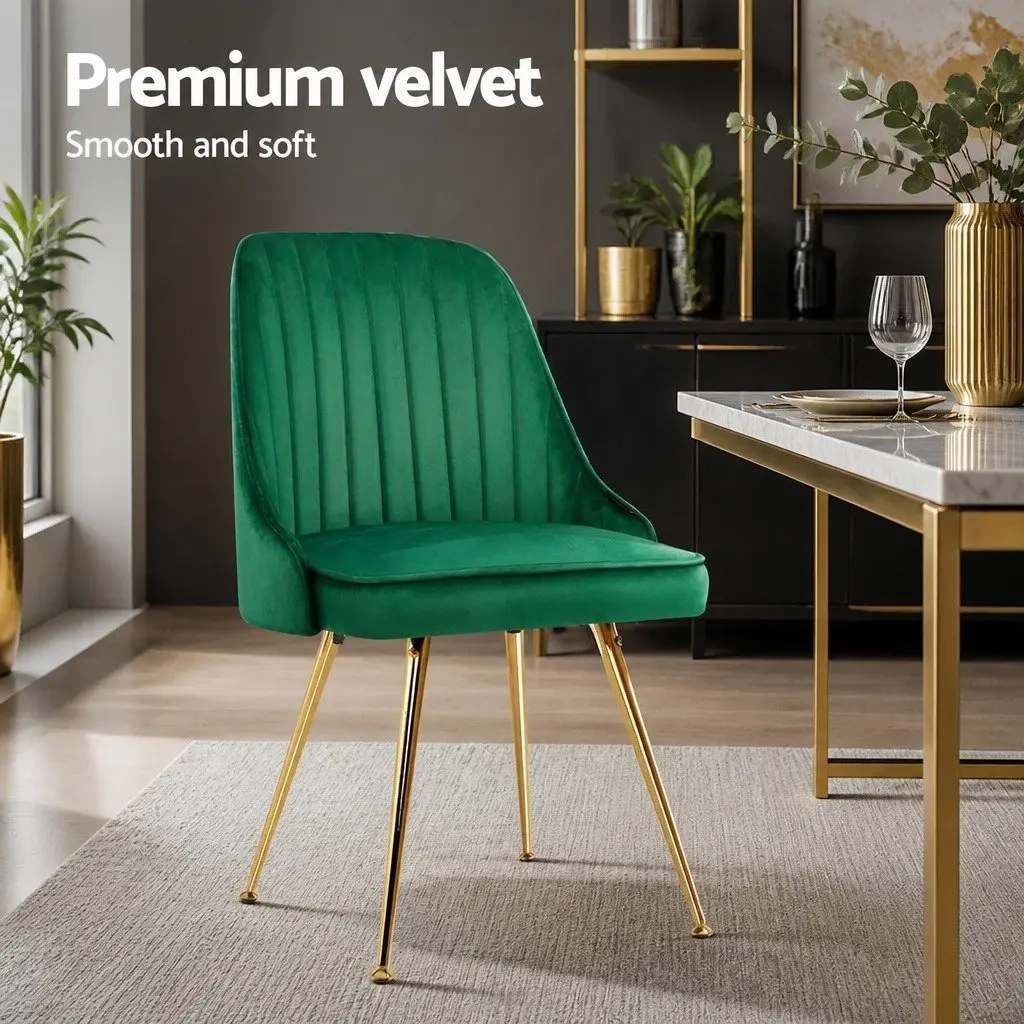 Dining Chairs Velvet Channel Tufted Comfort Green Scallop Shell Back 4 Piece Metal Legs