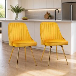 Dining Chairs Set of 2 with Metal Legs and Velvet Fabric