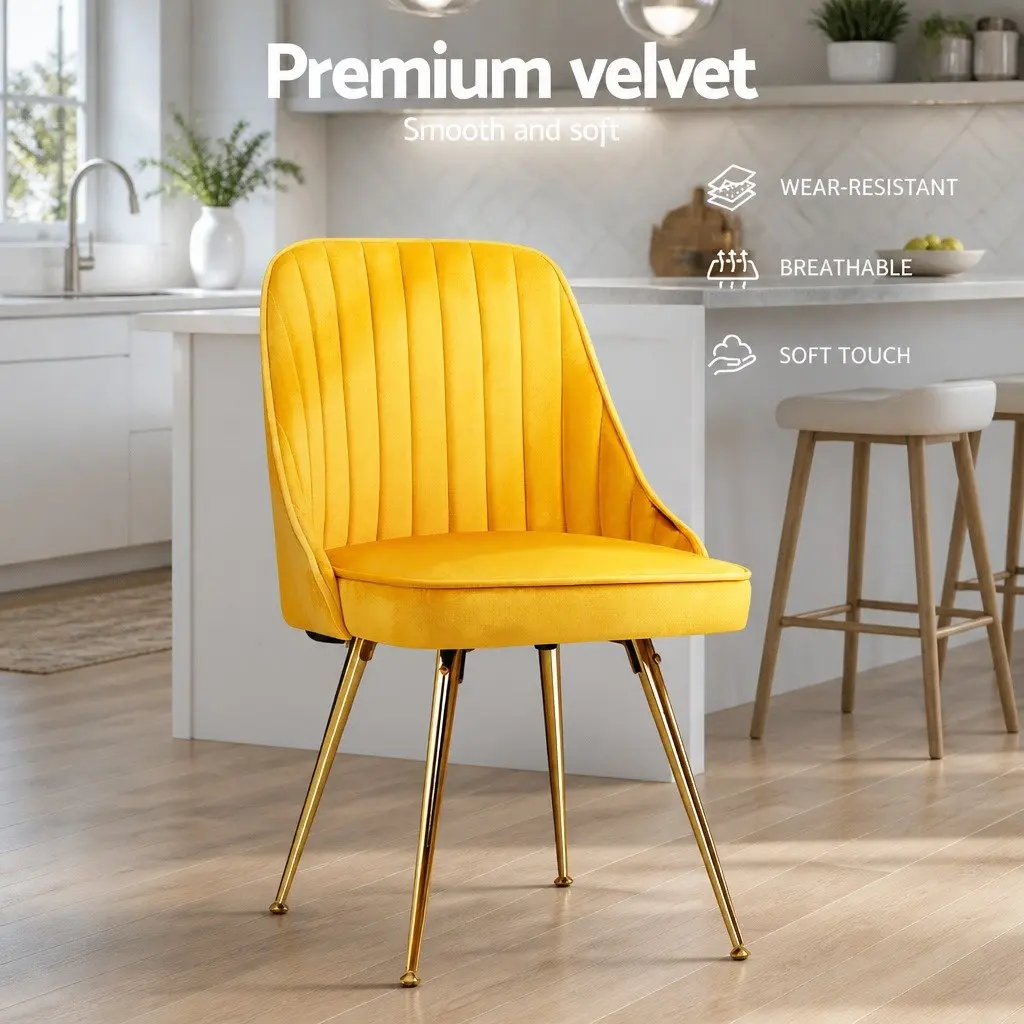 Dining Chairs Velvet Scallop Shell Back Yellow Set of 2