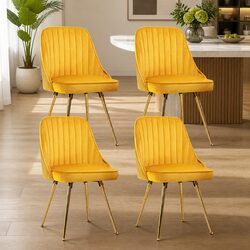 Dining Chairs Set of 4 in Yellow Velvet with Tufted Design