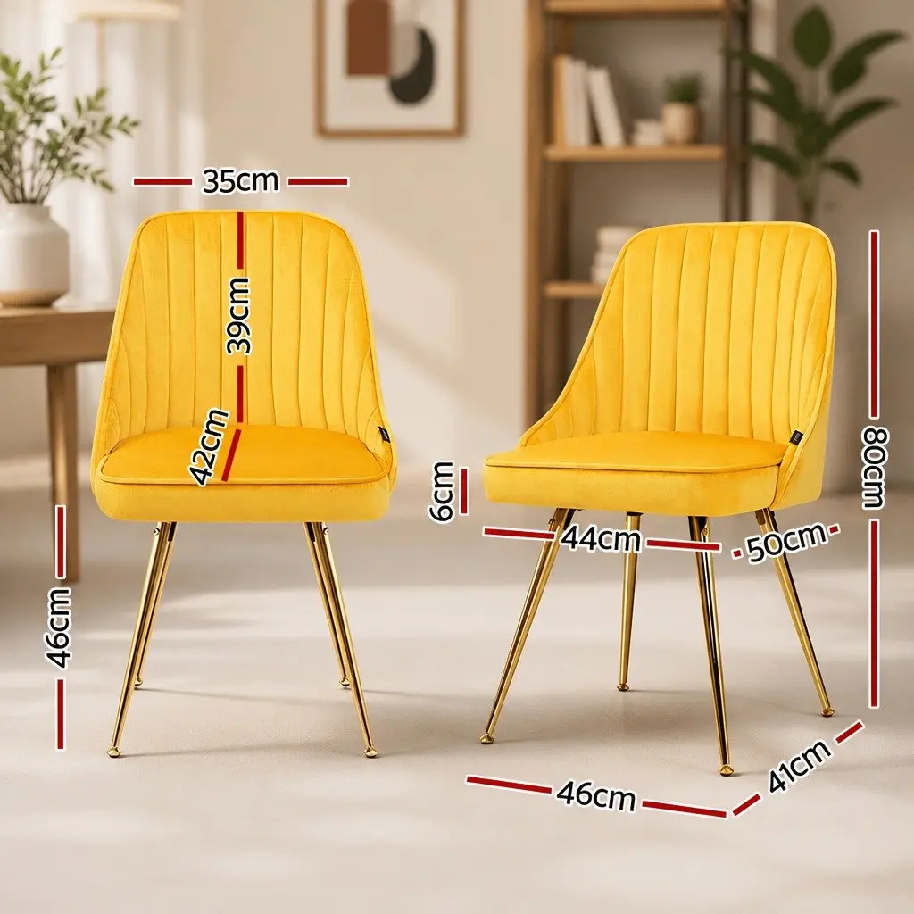 Dining Chairs Comfort Velvet Yellow 4 Piece Channel Tufted Scallop Shell Back
