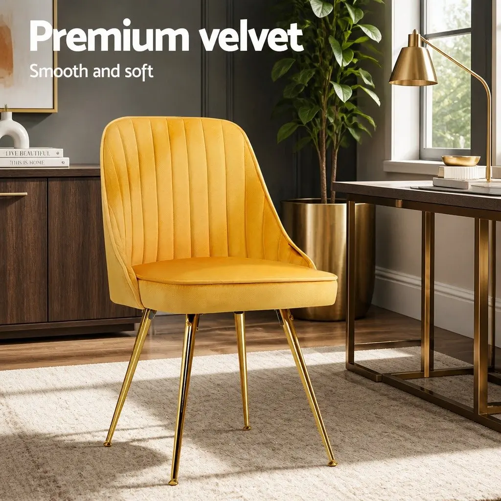 Dining Chairs Comfort Velvet Yellow 4 Piece Channel Tufted Scallop Shell Back