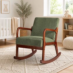 Modern Scandinavian Rocking Armchair in Green Corduroy