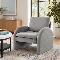 Grey Boucle Armchair with Pine Frame and Cushions