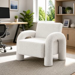 Beige Boucle Armchair with Pine Frame and Thick Cushions