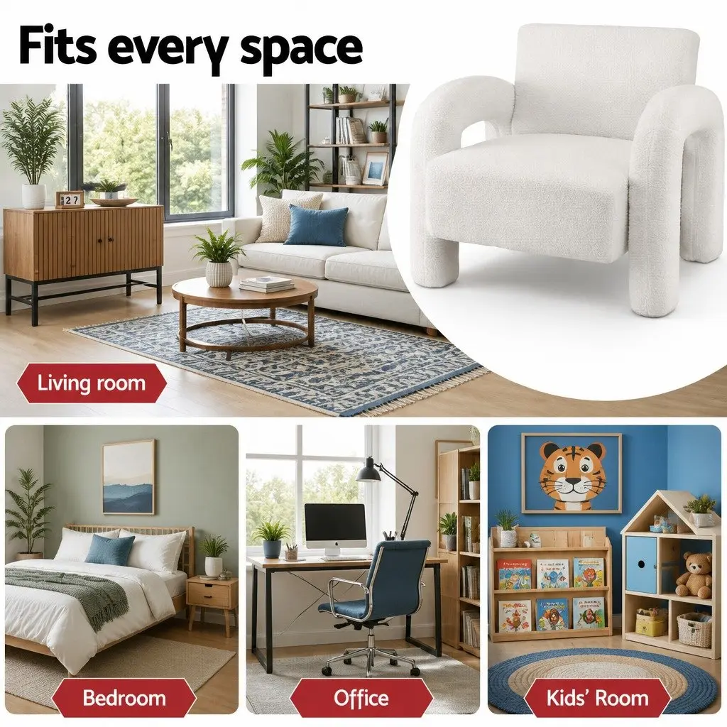 Armchair Accent Chair Lounge Sofa Curved Seat Boucle Beige Living Room Furniture