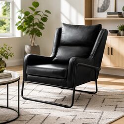 Wingback Armchair with Metal Frame and PU Leather