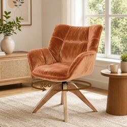 Brown Velvet Swivel Armchair with Ergonomic Design