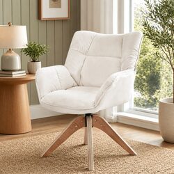 360-Degree Swivel Armchair in White Velvet