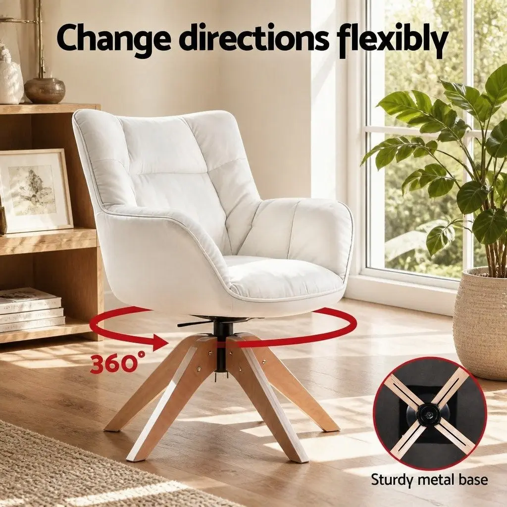 Swivel Armchair Comfort 360 Degree Rotate White Velvet