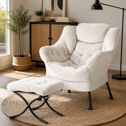 Modern Armchair with Ottoman Footrest and Velvet Upholstery