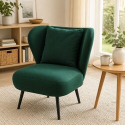 Wing Back Lounge Armchair in Green Corduroy Velvet