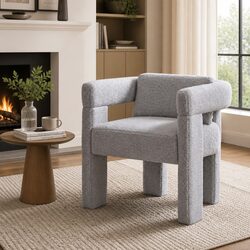 Accent Armchair in Grey Boucle Fabric with Extra Cushion