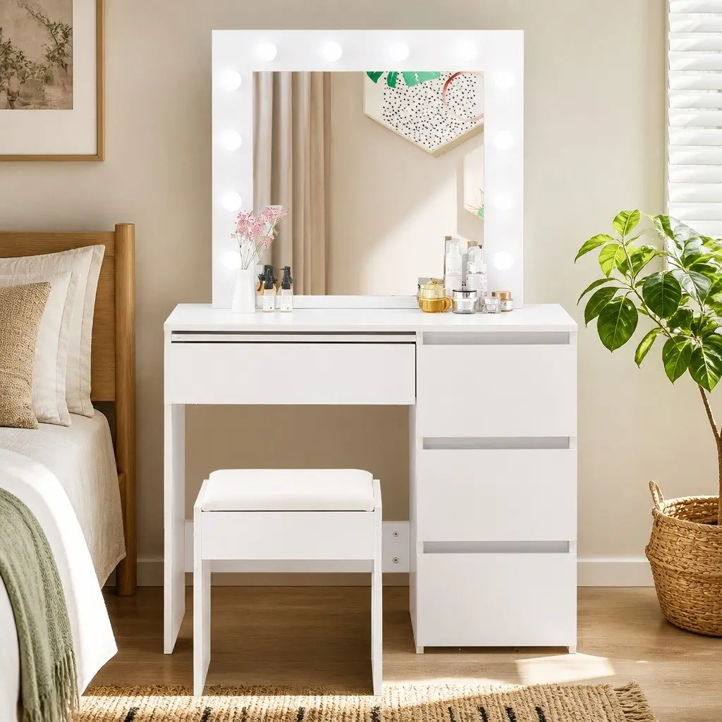 Dressing Table Vanity Set with LED Mirror Adjustable Brightness White