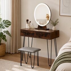 LED Light Dressing Table with Adjustable Mirror and Stool