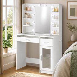 Functional Vanity Desk with LED Lighting and Storage