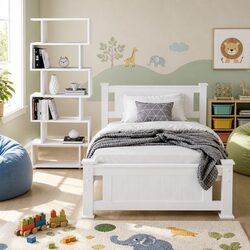 King Single Bed Frame with S-Shape Bookshelf Storage Set