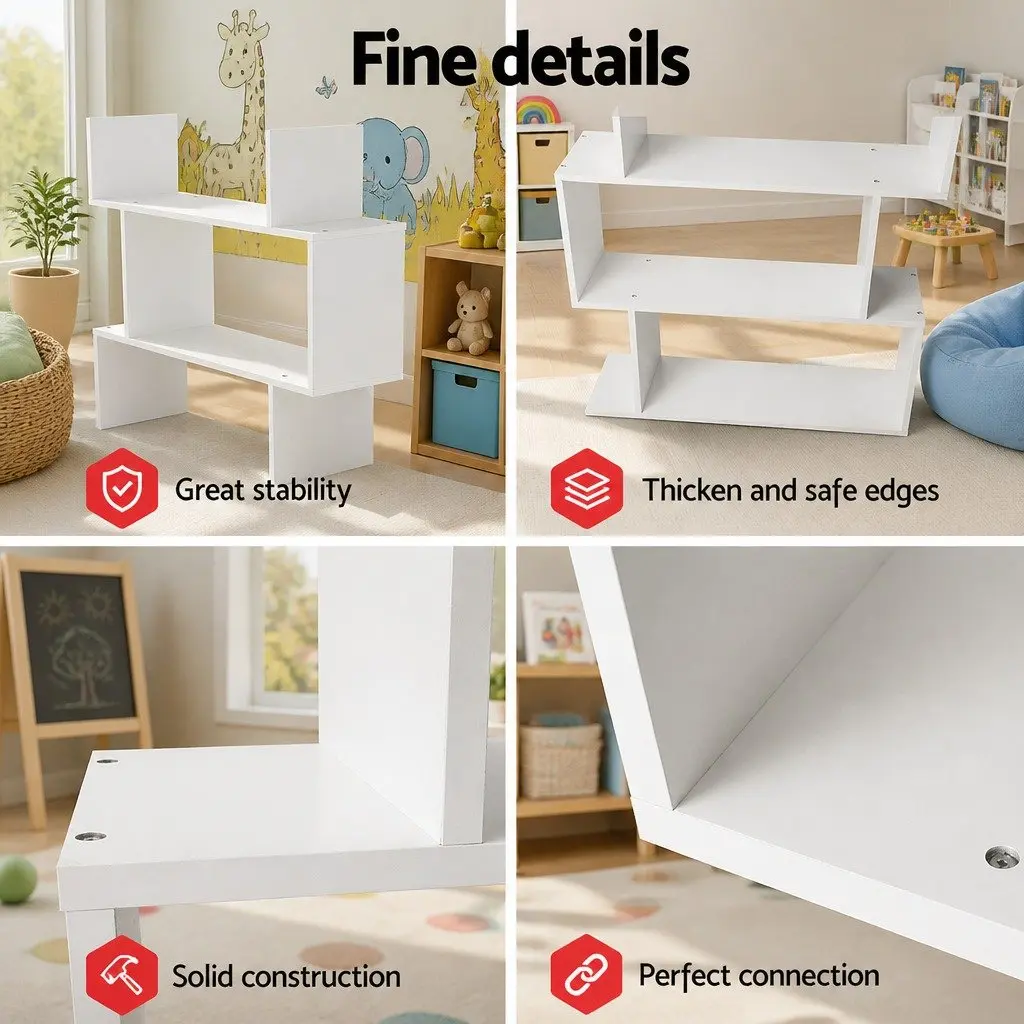 White King Single Bed Frame with Storage S-Shape Display Bookshelf Set for Bedroom