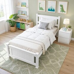King Single Bed Frame and Bedside Table in White