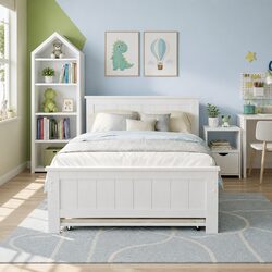 King Single Trundle Bed Frame with Storage Nightstand