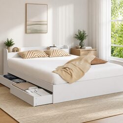 Double Bed Frame with USB Charging and Dual Storage Drawers