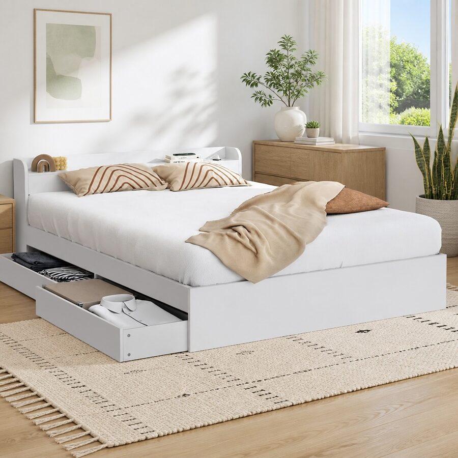 Efficient Queen Size Bed Frame with Dual USB Ports