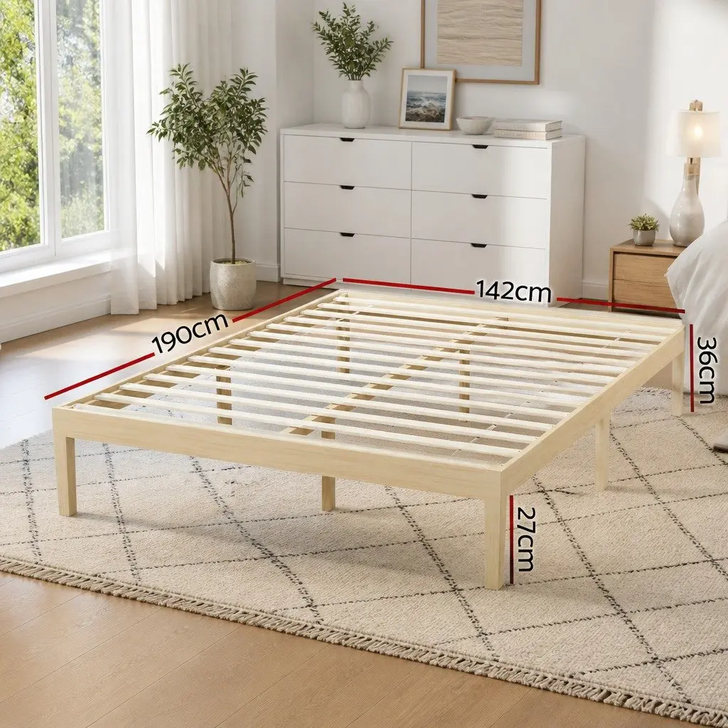 Double Bed Frame with Pinewood and Plywood Slats
