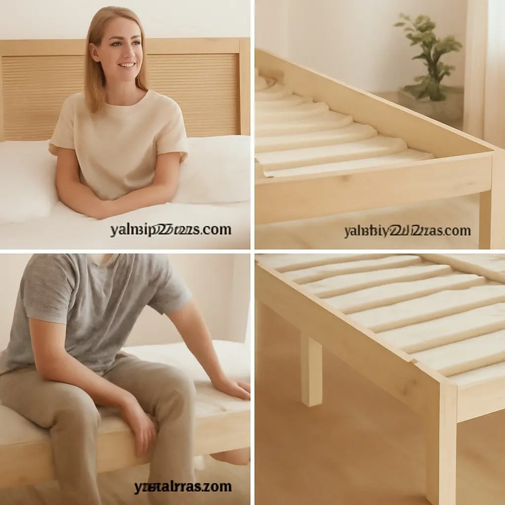 Queen Size Bed Frame with Rattan Headboard Solid Wooden Base Pine Oak