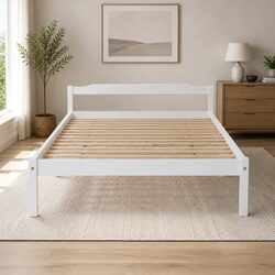 Double Bed Frame with Slat Base in White
