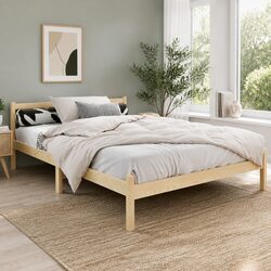 Double Pine Wood Bed Frame with Oak Finish and Storage