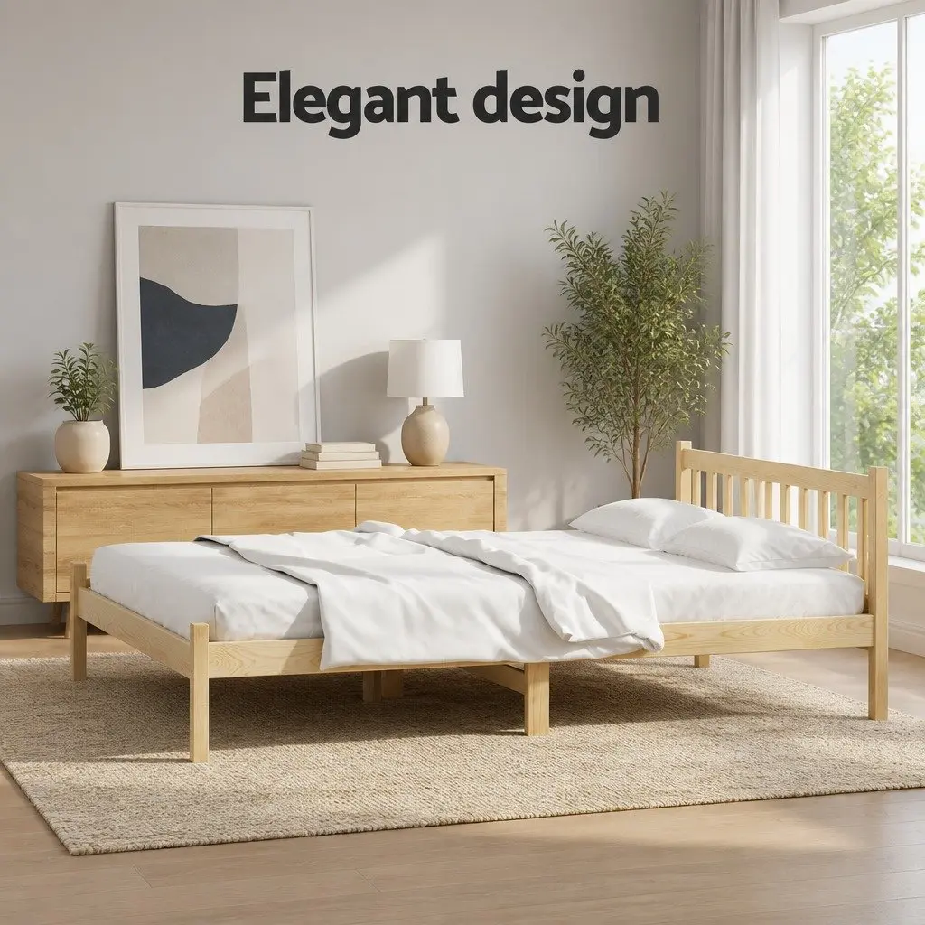 Double Bed Frame Wooden Pine Oak Sturdy with Storage Space 198cm x 145cm x 69cm