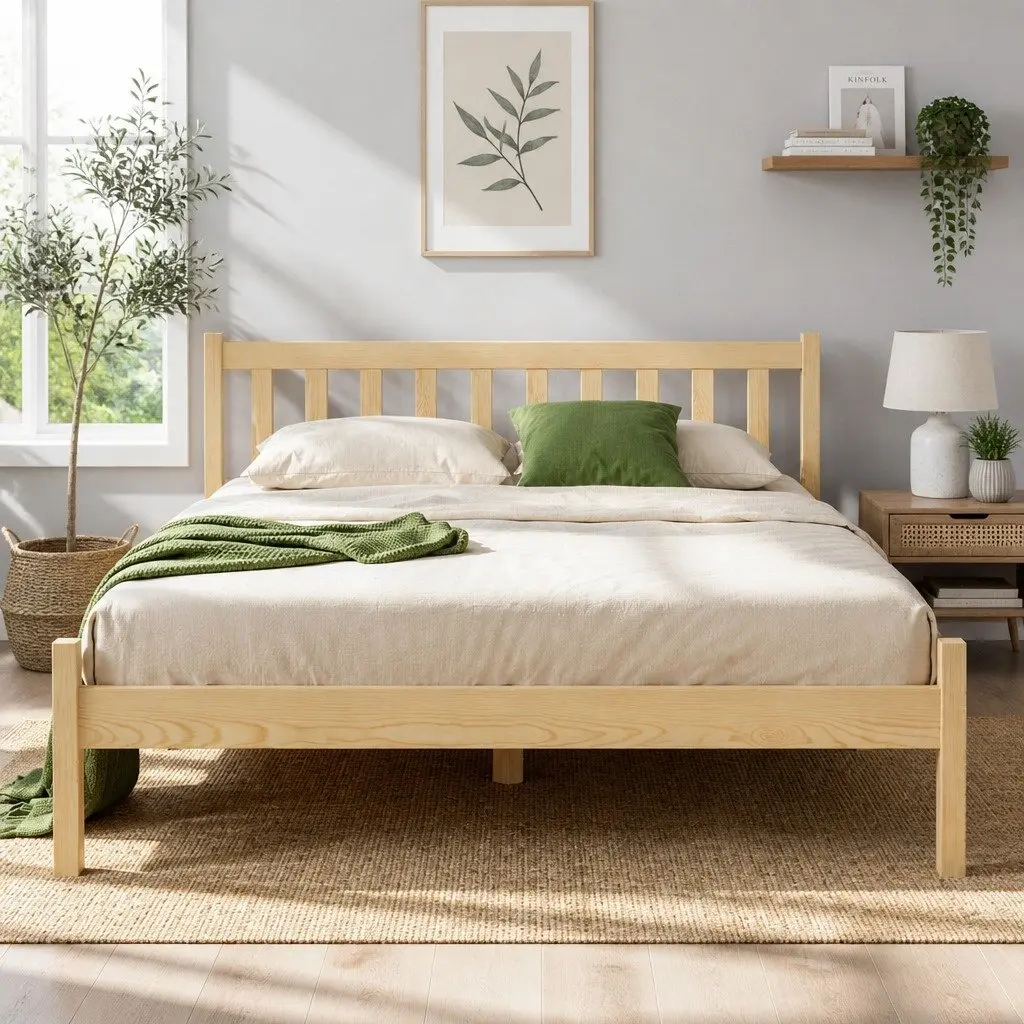 Double Bed Frame Wooden Pine Oak Sturdy with Storage Space 198cm x 145cm x 69cm